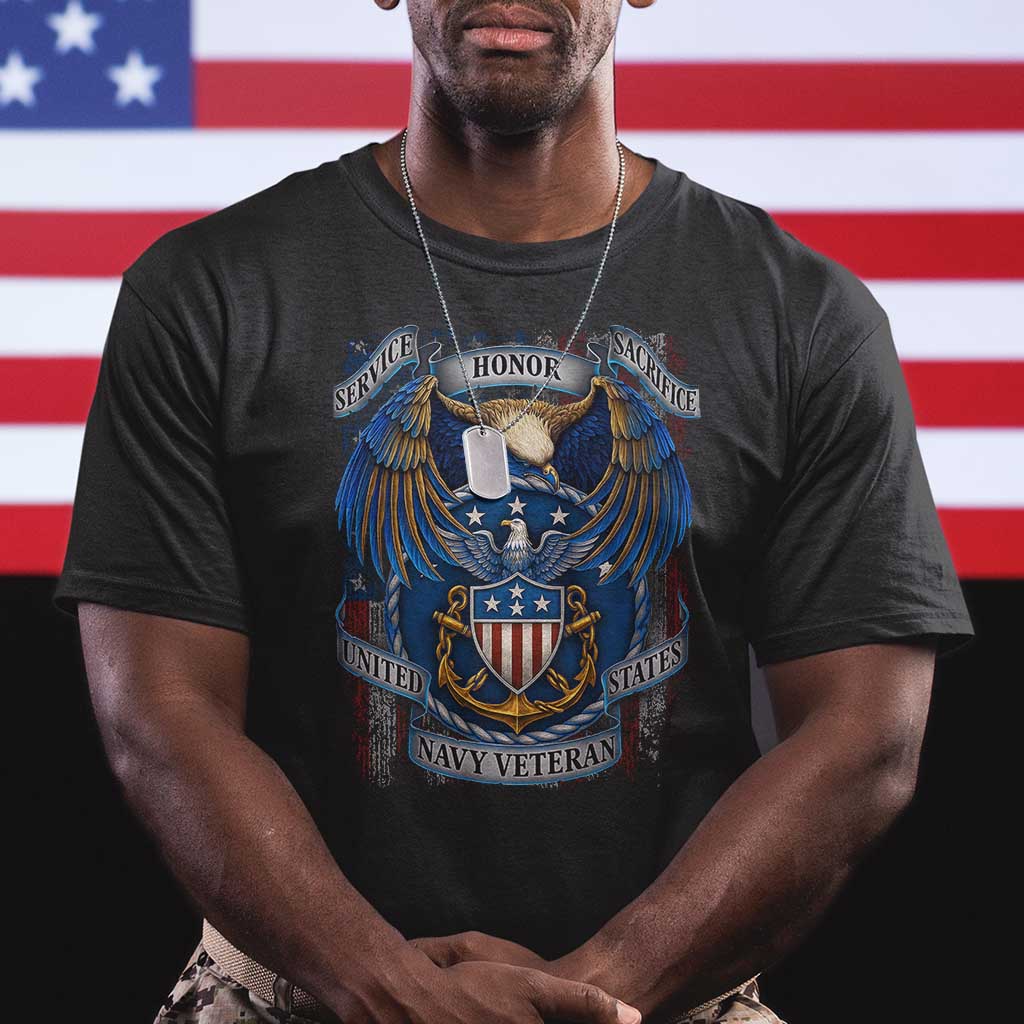US Navy Veteran Service Honor Sacrifice T Shirt Vintage Bald Eagle American Flag Anchor TS11 Black Print Your Wear