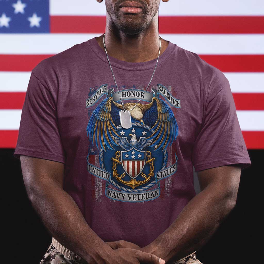 US Navy Veteran Service Honor Sacrifice T Shirt Vintage Bald Eagle American Flag Anchor TS11 Maroon Print Your Wear