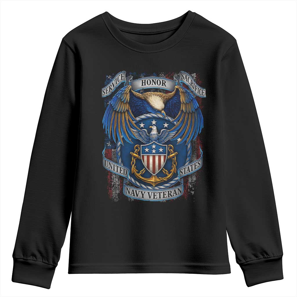 US Navy Veteran Service Honor Sacrifice Youth Sweatshirt Vintage Bald Eagle American Flag Anchor TS11 Black Print Your Wear