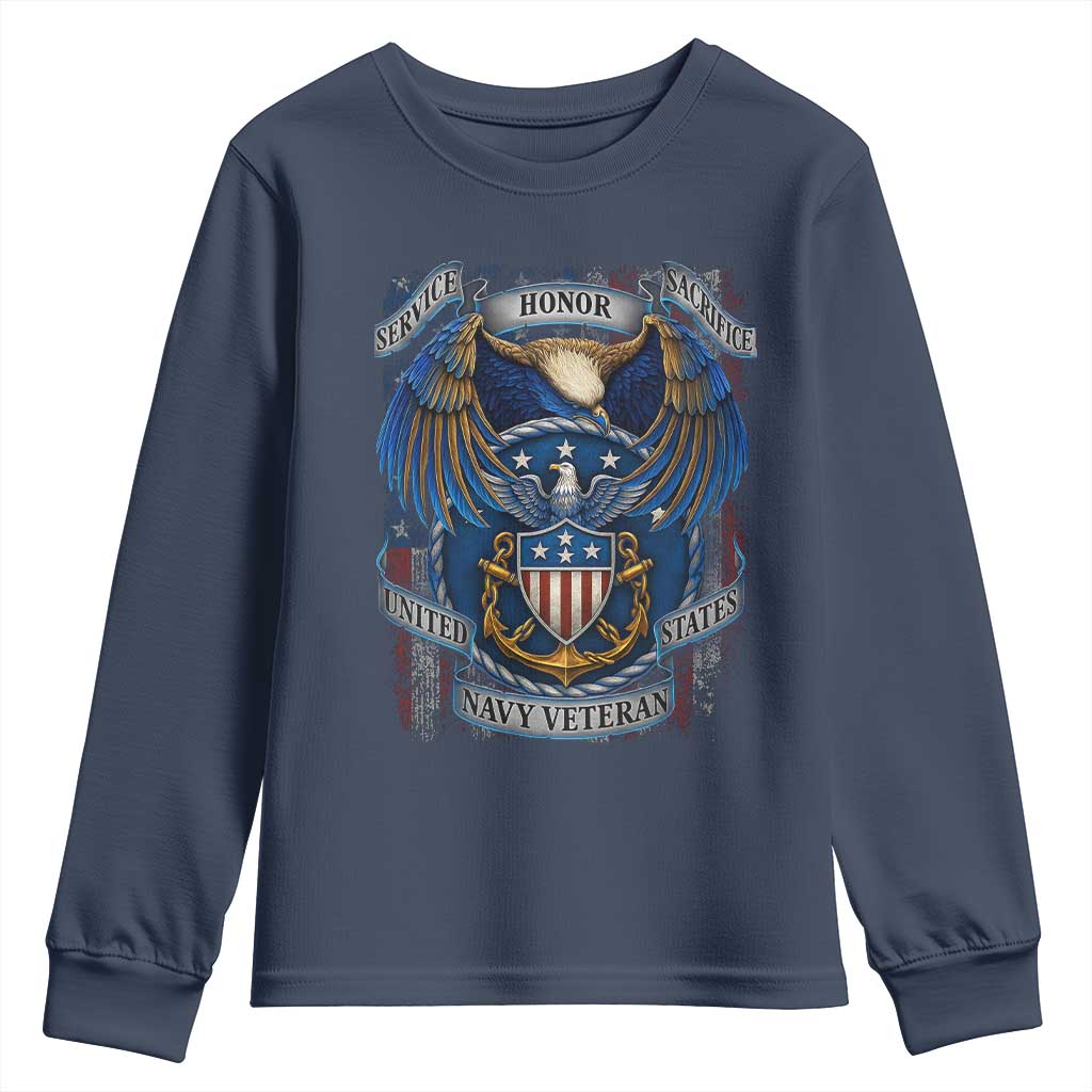 US Navy Veteran Service Honor Sacrifice Youth Sweatshirt Vintage Bald Eagle American Flag Anchor TS11 Navy Print Your Wear