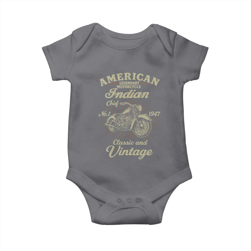 American Legendary Motorcycle Indian Chief Baby Onesie Classic And Vintage Bikers Club TS11 Charcoal Print Your Wear