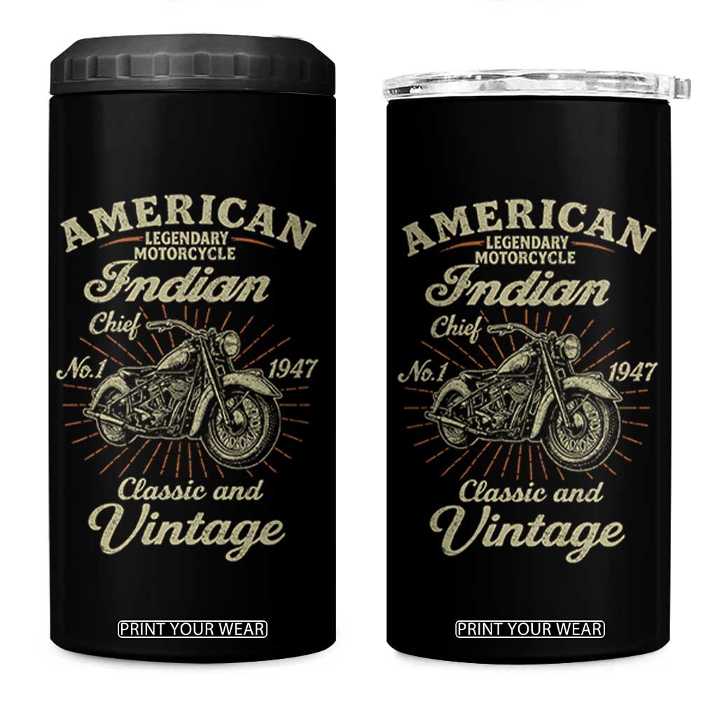 American Legendary Motorcycle Indian Chief 4 in 1 Can Cooler Tumbler Classic And Vintage Bikers Club TS11 One Size: 16 oz Black Print Your Wear