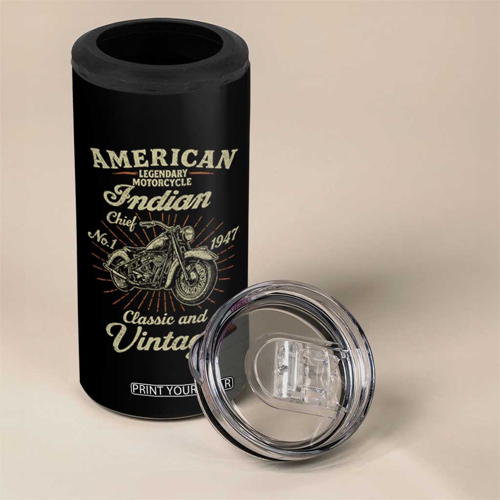American Legendary Motorcycle Indian Chief 4 in 1 Can Cooler Tumbler Classic And Vintage Bikers Club TS11 Print Your Wear