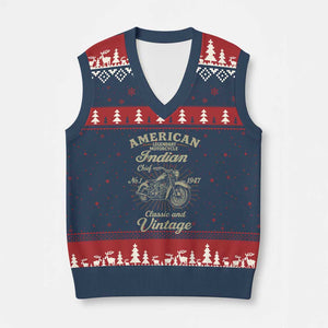 American Legendary Motorcycle Indian Chief V-Neck Knit Sweater Vest Classic And Vintage Bikers Club - Print Your Wear