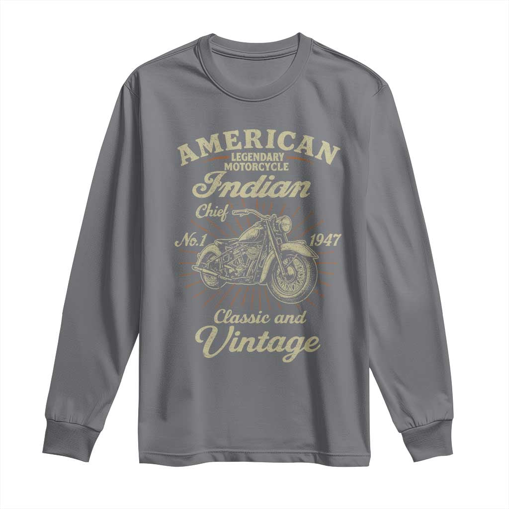 American Legendary Motorcycle Indian Chief Long Sleeve Shirt - Classic Vintage Bikers Club Tee TS11 Charcoal Print Your Wear