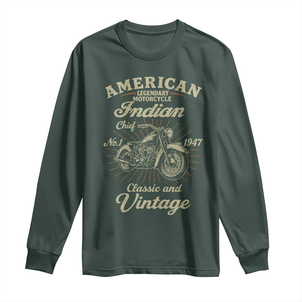 American Legendary Motorcycle Indian Chief Long Sleeve Shirt - Classic Vintage Bikers Club Tee TS11 Dark Forest Green Print Your Wear