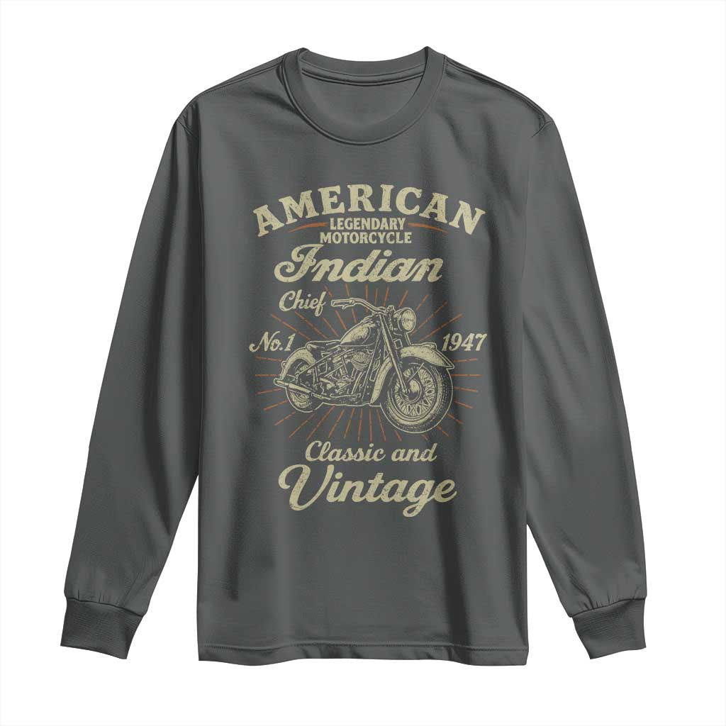 American Legendary Motorcycle Indian Chief Long Sleeve Shirt - Classic Vintage Bikers Club Tee TS11 Dark Heather Print Your Wear