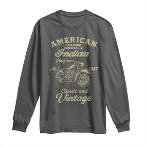 American Legendary Motorcycle Indian Chief Long Sleeve Shirt - Classic Vintage Bikers Club Tee TS11 Dark Heather Print Your Wear