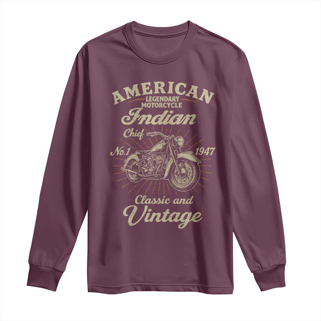 American Legendary Motorcycle Indian Chief Long Sleeve Shirt - Classic Vintage Bikers Club Tee TS11 Maroon Print Your Wear