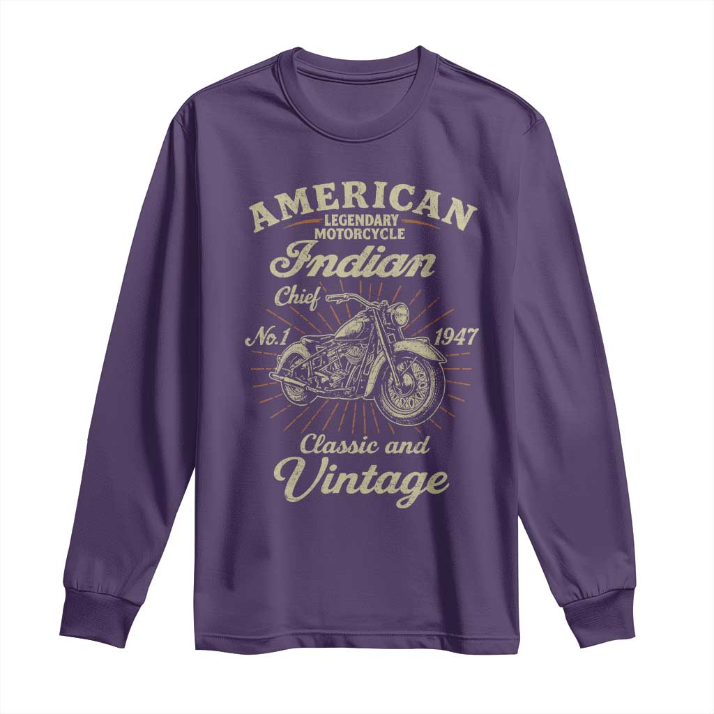 American Legendary Motorcycle Indian Chief Long Sleeve Shirt - Classic Vintage Bikers Club Tee TS11 Purple Print Your Wear