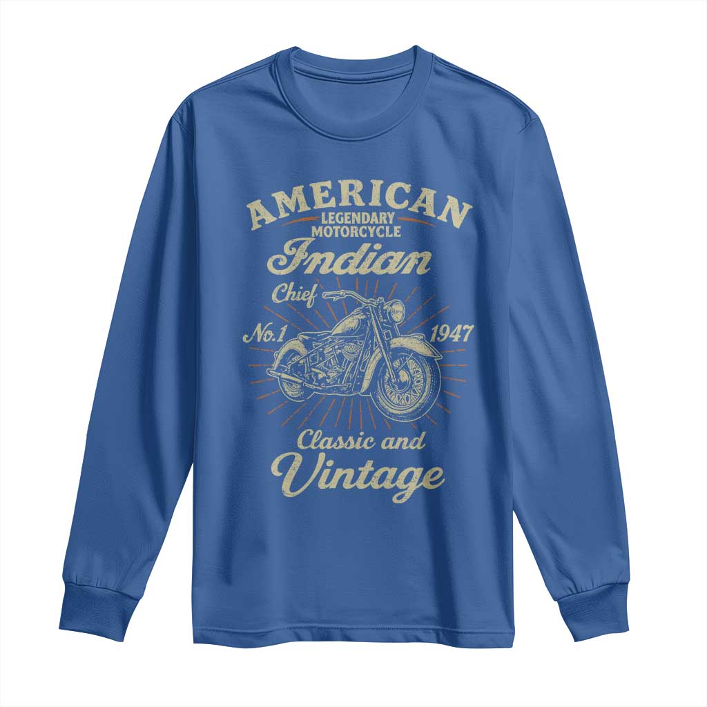 American Legendary Motorcycle Indian Chief Long Sleeve Shirt - Classic Vintage Bikers Club Tee TS11 Royal Blue Print Your Wear