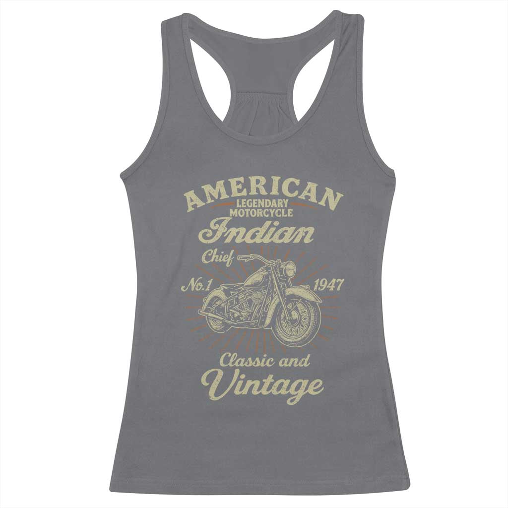 American Legendary Motorcycle Indian Chief Racerback Tank Top Classic And Vintage Bikers Club TS11 Charcoal Print Your Wear