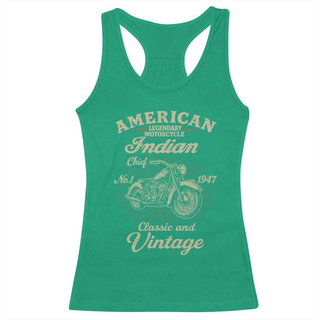 American Legendary Motorcycle Indian Chief Racerback Tank Top Classic And Vintage Bikers Club TS11 Irish Green Print Your Wear