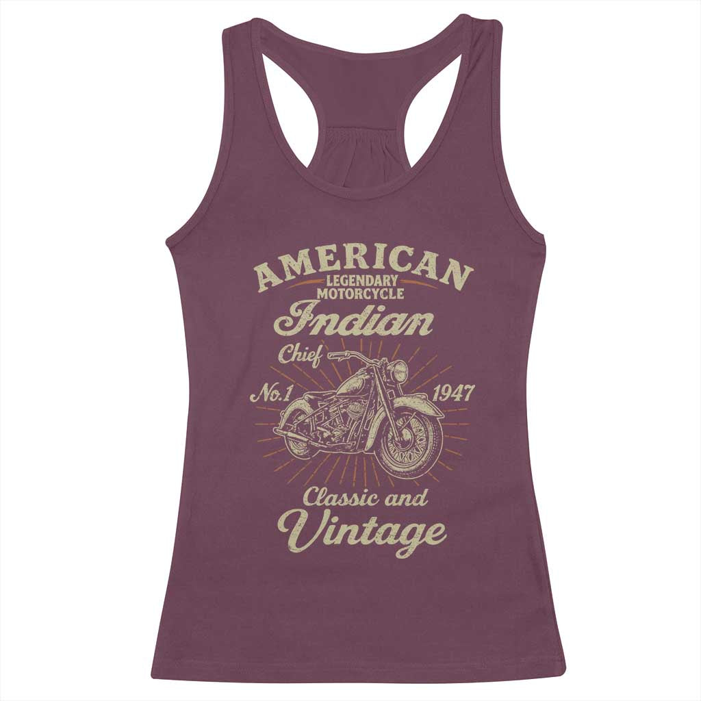 American Legendary Motorcycle Indian Chief Racerback Tank Top Classic And Vintage Bikers Club TS11 Maroon Print Your Wear