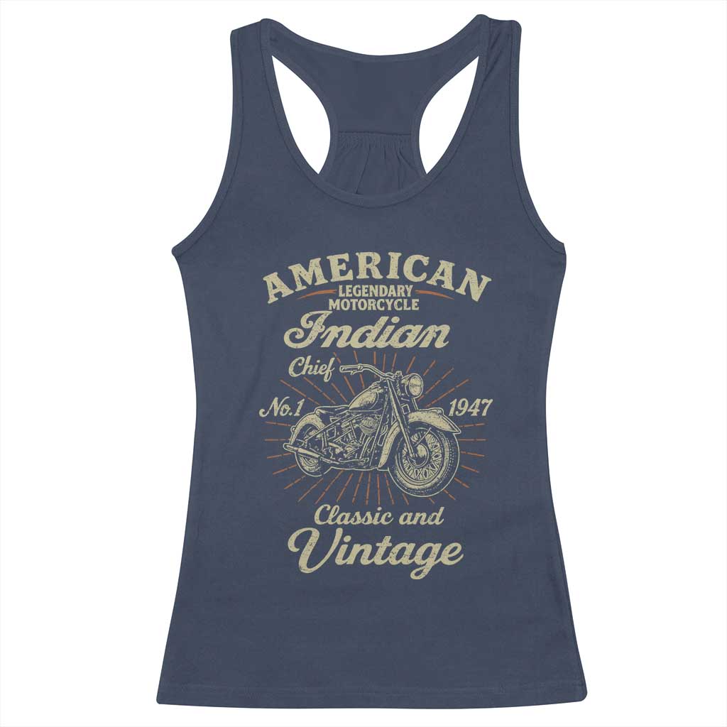 American Legendary Motorcycle Indian Chief Racerback Tank Top Classic And Vintage Bikers Club TS11 Navy Print Your Wear