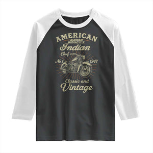 American Legendary Motorcycle Indian Chief Raglan Shirt Classic And Vintage Bikers Club TS11 Black White Print Your Wear