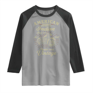American Legendary Motorcycle Indian Chief Raglan Shirt Classic And Vintage Bikers Club TS11 Sport Gray Black Print Your Wear