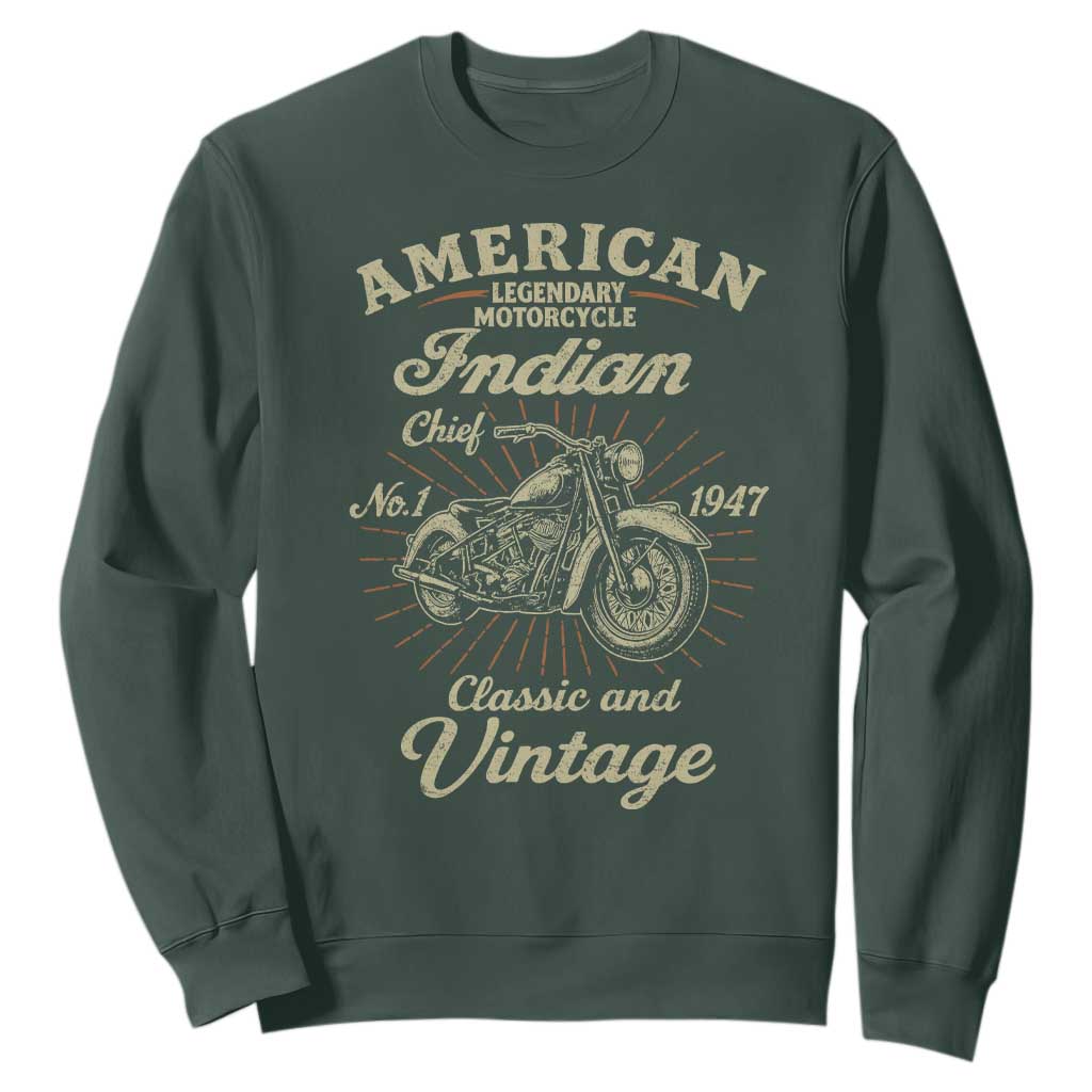 American Legendary Motorcycle Indian Chief Sweatshirt Classic And Vintage Bikers Club TS11 Dark Forest Green Print Your Wear