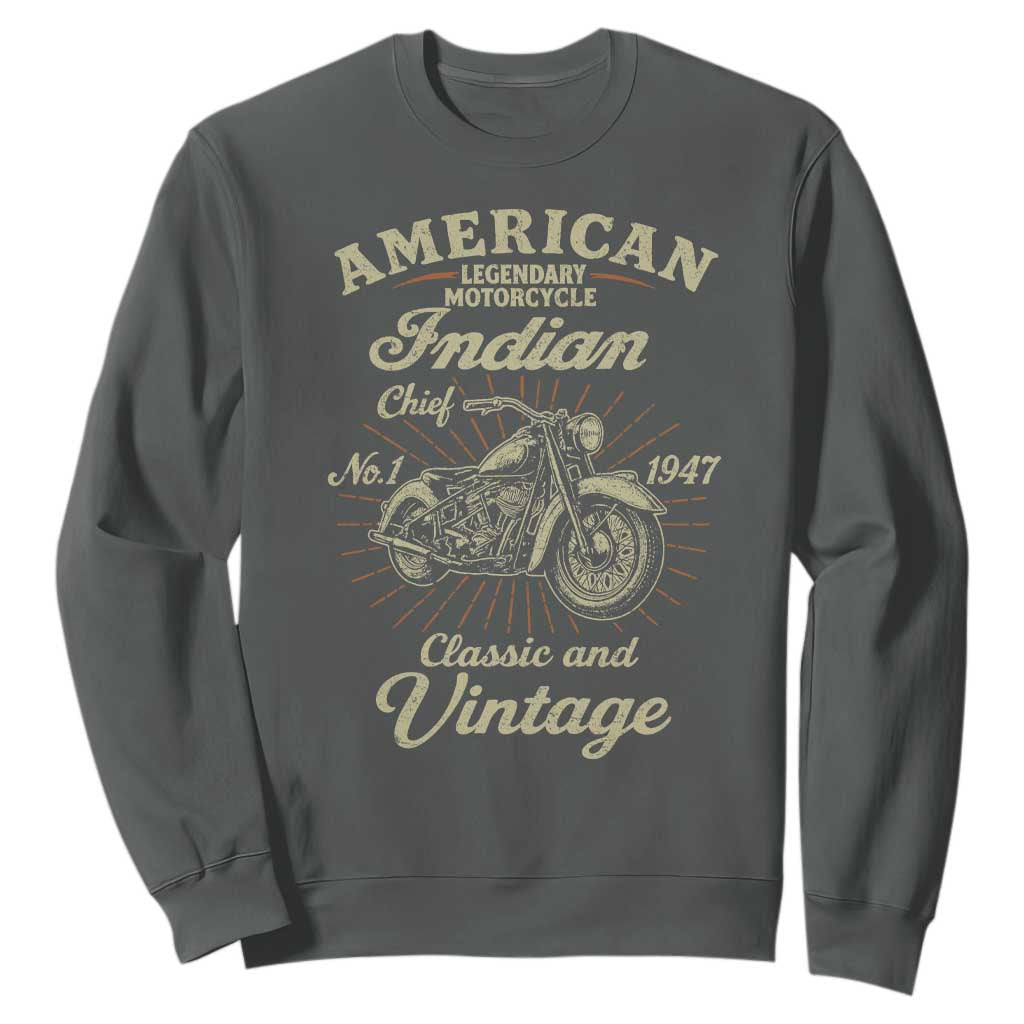 American Legendary Motorcycle Indian Chief Sweatshirt Classic And Vintage Bikers Club TS11 Dark Heather Print Your Wear