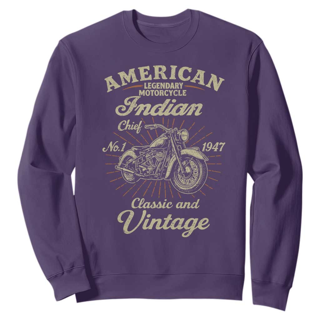 American Legendary Motorcycle Indian Chief Sweatshirt Classic And Vintage Bikers Club TS11 Purple Print Your Wear