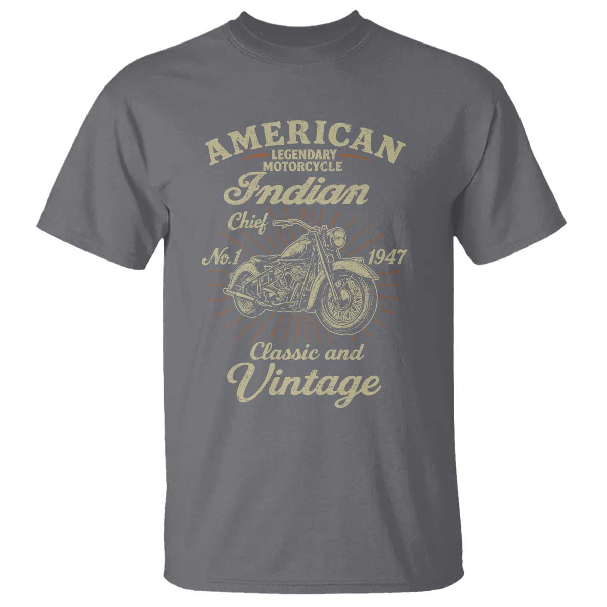 American Legendary Motorcycle Indian Chief T Shirt Classic And Vintage Bikers Club TS11 Charcoal Print Your Wear