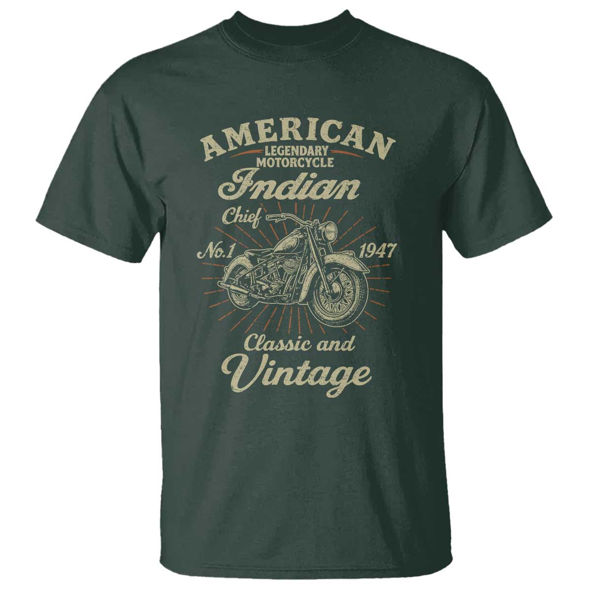 American Legendary Motorcycle Indian Chief T Shirt Classic And Vintage Bikers Club TS11 Dark Forest Green Print Your Wear