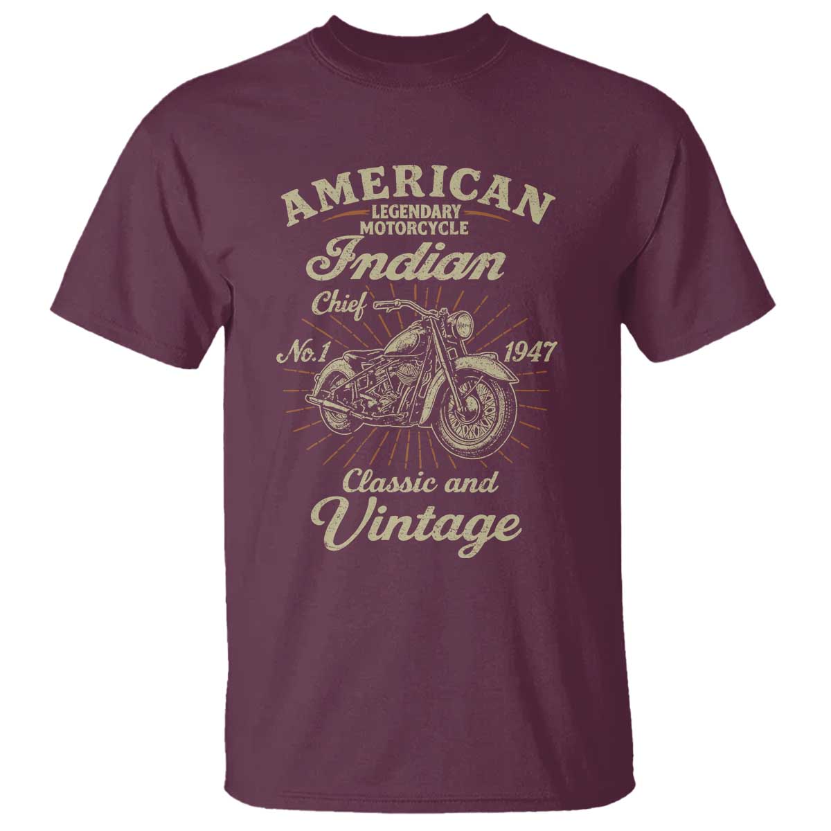 American Legendary Motorcycle Indian Chief T Shirt Classic And Vintage Bikers Club TS11 Maroon Print Your Wear