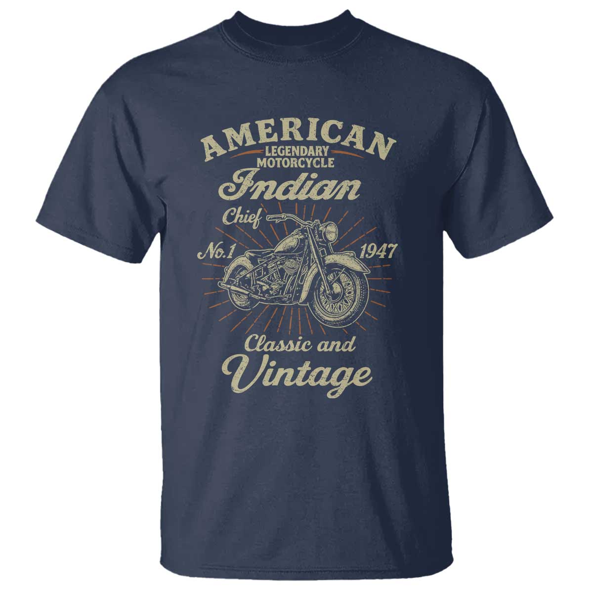 American Legendary Motorcycle Indian Chief T Shirt Classic And Vintage Bikers Club TS11 Navy Print Your Wear