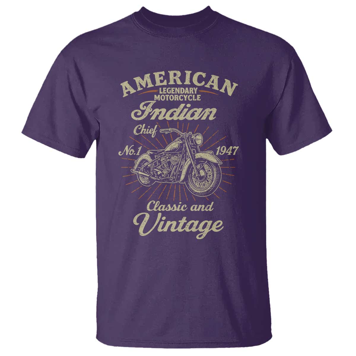 American Legendary Motorcycle Indian Chief T Shirt Classic And Vintage Bikers Club TS11 Purple Print Your Wear