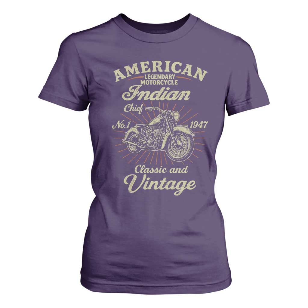 American Legendary Motorcycle Indian Chief T Shirt For Women Classic And Vintage Bikers Club TS11 Purple Print Your Wear