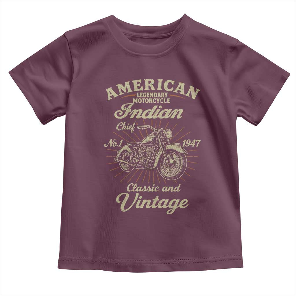 American Legendary Motorcycle Indian Chief Toddler T Shirt Classic And Vintage Bikers Club TS11 Maroon Print Your Wear