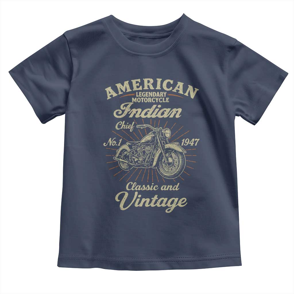 American Legendary Motorcycle Indian Chief Toddler T Shirt Classic And Vintage Bikers Club TS11 Navy Print Your Wear
