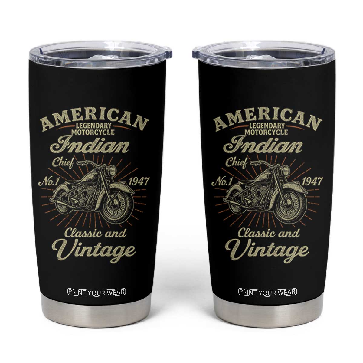 American Legendary Motorcycle Indian Chief Tumbler Cup Classic And Vintage Bikers Club TS11 Black Print Your Wear