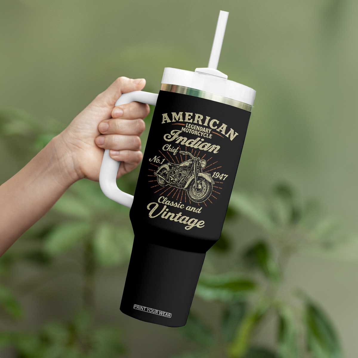 American Legendary Motorcycle Indian Chief Tumbler With Handle Classic And Vintage Bikers Club TS11 Print Your Wear