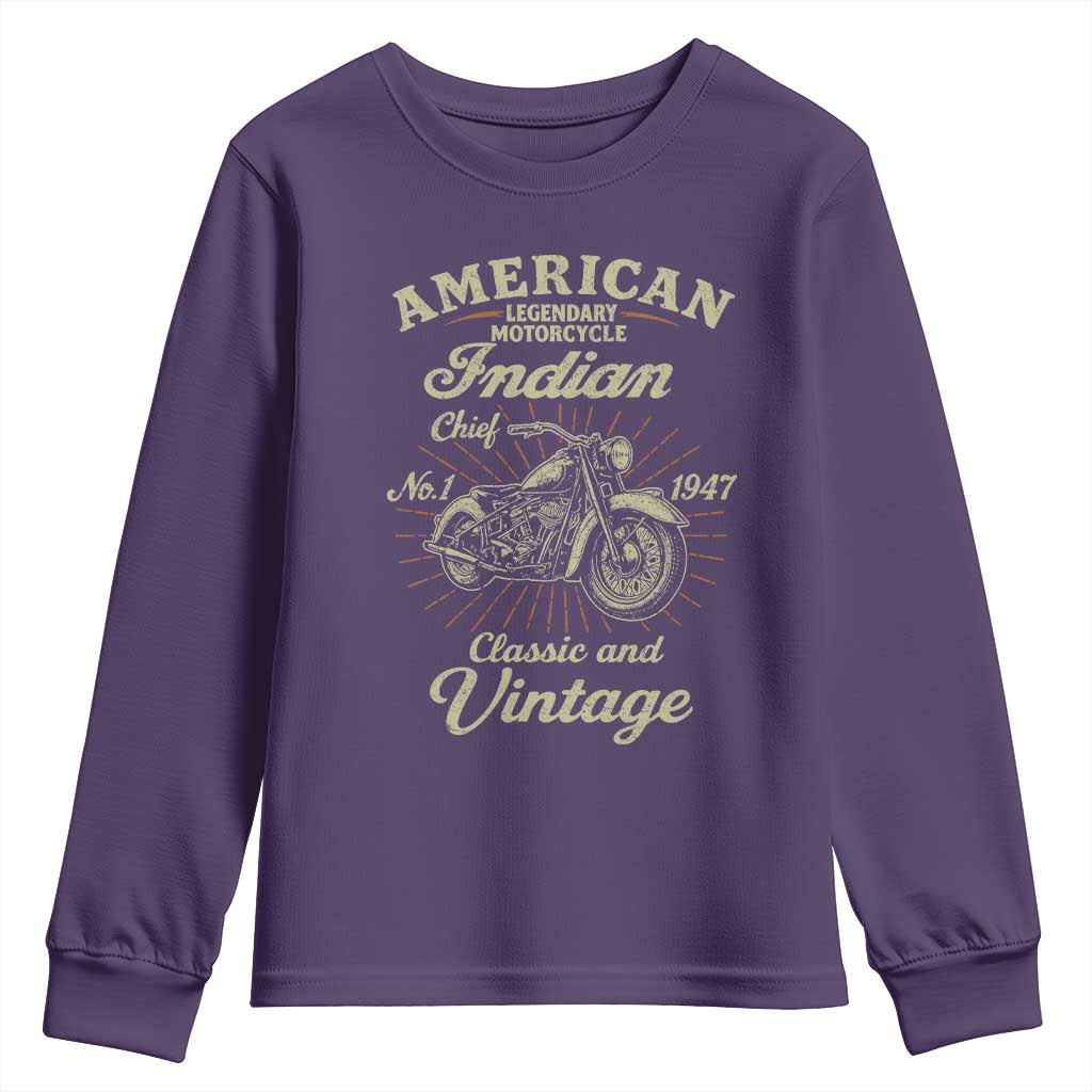 American Legendary Motorcycle Indian Chief Youth Sweatshirt Classic And Vintage Bikers Club TS11 Purple Print Your Wear