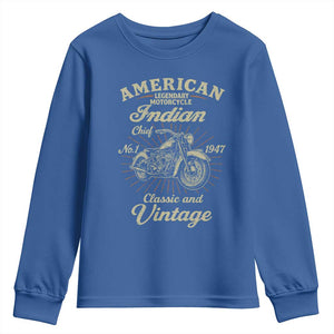 American Legendary Motorcycle Indian Chief Youth Sweatshirt Classic And Vintage Bikers Club TS11 Royal Blue Print Your Wear