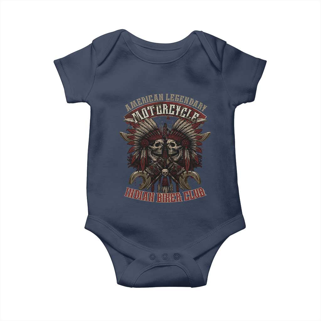 American Legendary Motorcycle Indian Biker Club Baby Onesie Vintage Native American Skull Chief TS11 Navy Print Your Wear