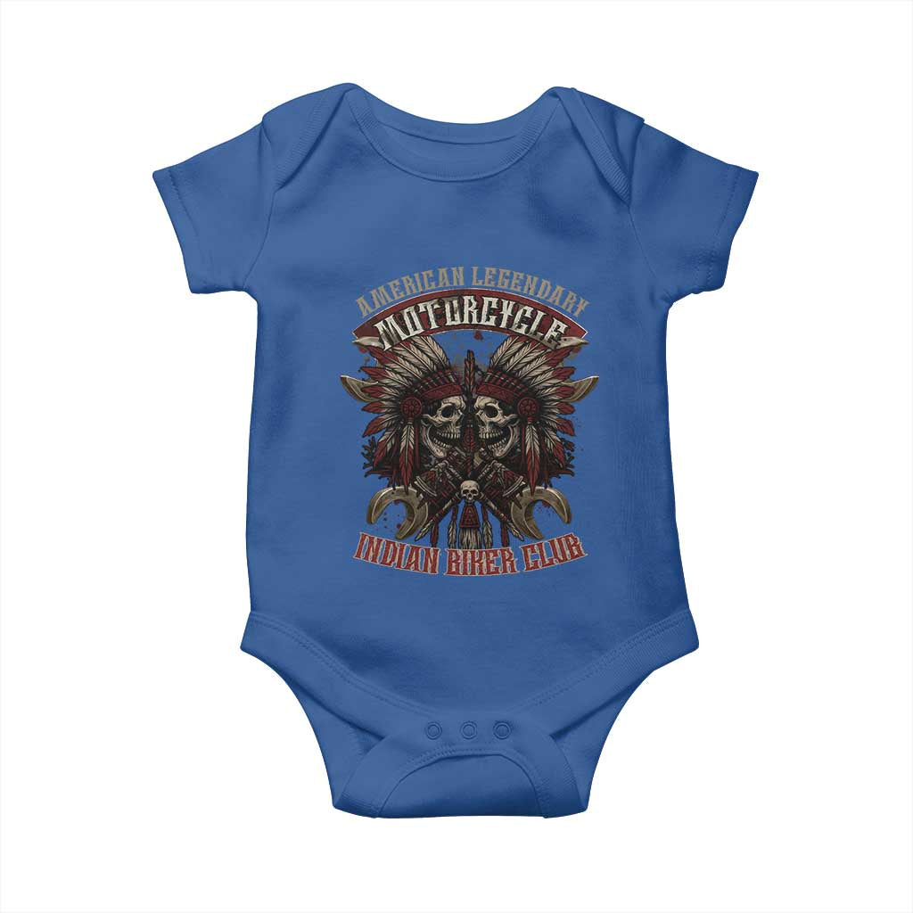 American Legendary Motorcycle Indian Biker Club Baby Onesie Vintage Native American Skull Chief TS11 Royal Blue Print Your Wear