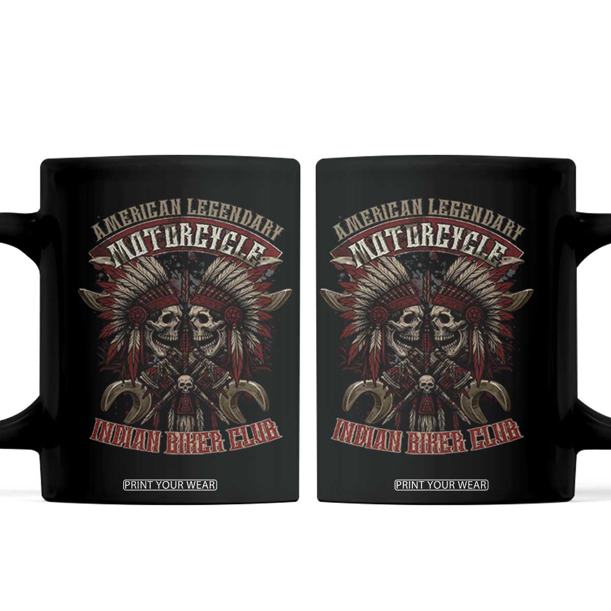 American Legendary Motorcycle Indian Biker Club Coffee Mug Vintage Native American Skull Chief TS11 Black Print Your Wear