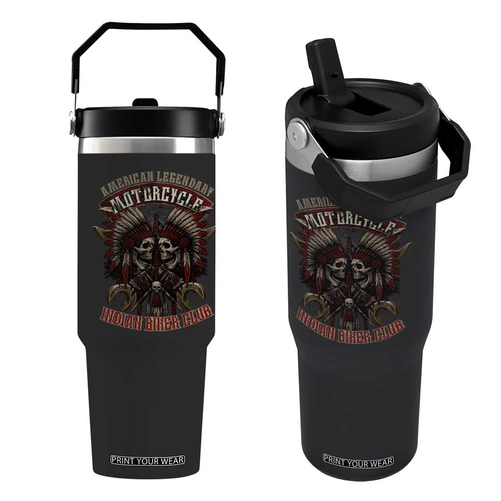 American Legendary Motorcycle Indian Biker Club Flip Straw Tumbler Vintage Native American Skull Chief TS11 One Size: 30 oz Black Print Your Wear