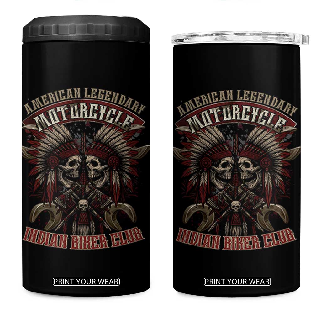 American Legendary Motorcycle Indian Biker Club 4 in 1 Can Cooler Tumbler Vintage Native American Skull Chief TS11 One Size: 16 oz Black Print Your Wear