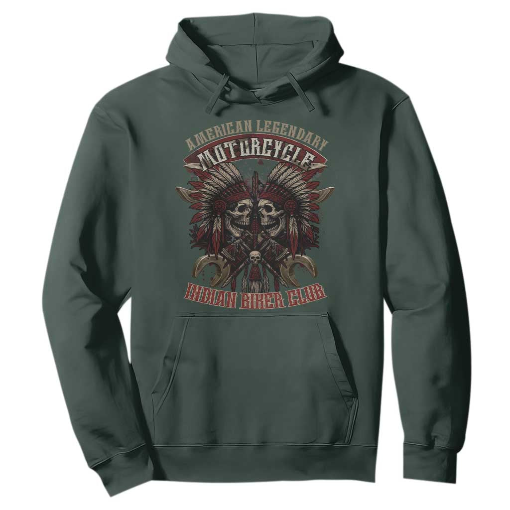 American Legendary Motorcycle Indian Biker Club Hoodie Vintage Native American Skull Chief TS11 Dark Forest Green Print Your Wear