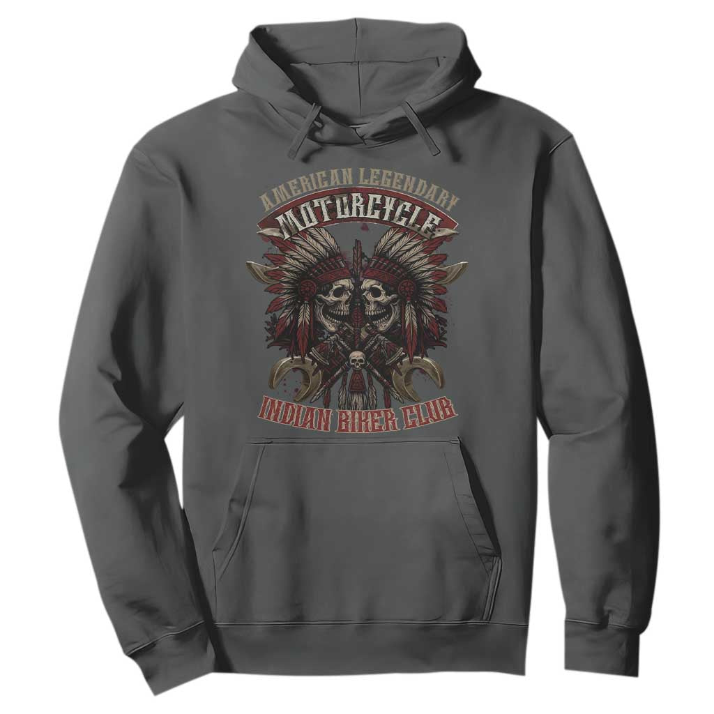 American Legendary Motorcycle Indian Biker Club Hoodie Vintage Native American Skull Chief TS11 Dark Heather Print Your Wear