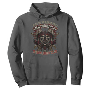 American Legendary Motorcycle Indian Biker Club Hoodie Vintage Native American Skull Chief TS11 Dark Heather Print Your Wear