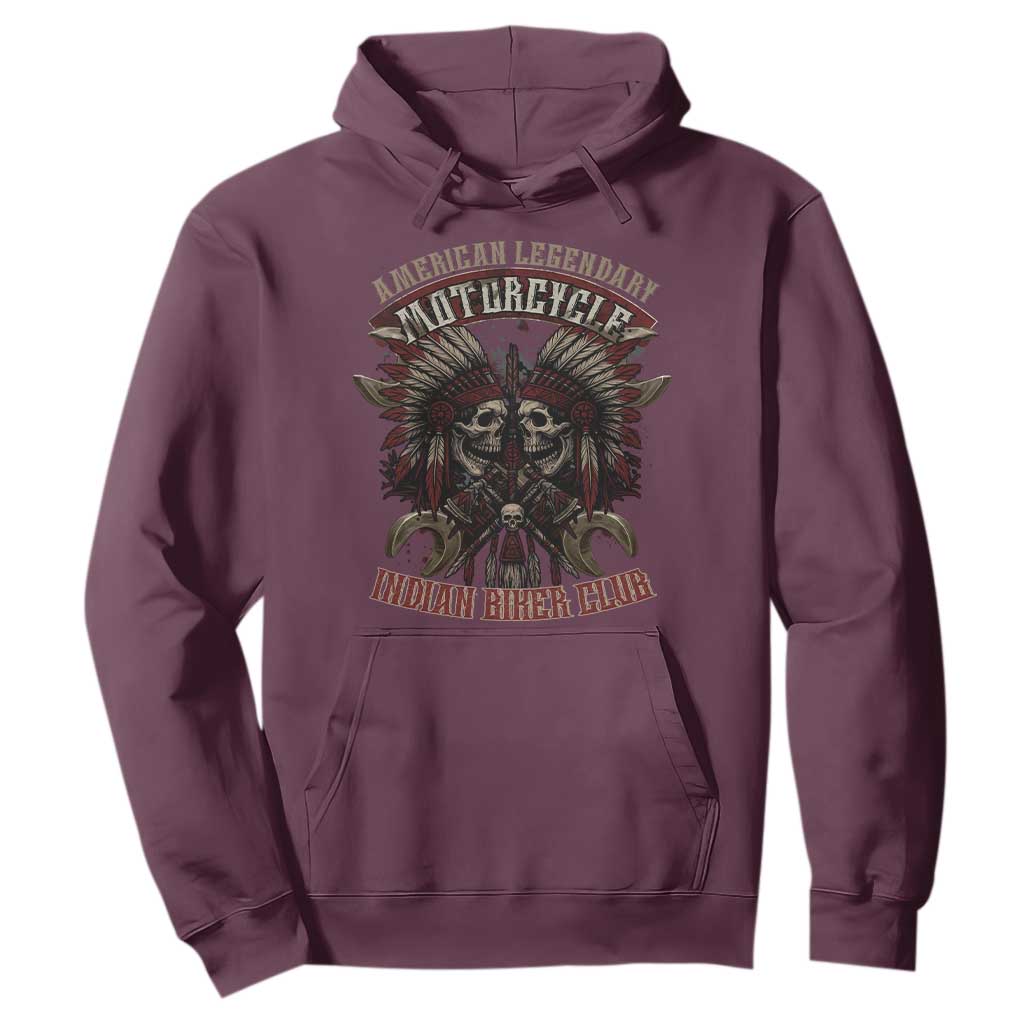 American Legendary Motorcycle Indian Biker Club Hoodie Vintage Native American Skull Chief TS11 Maroon Print Your Wear