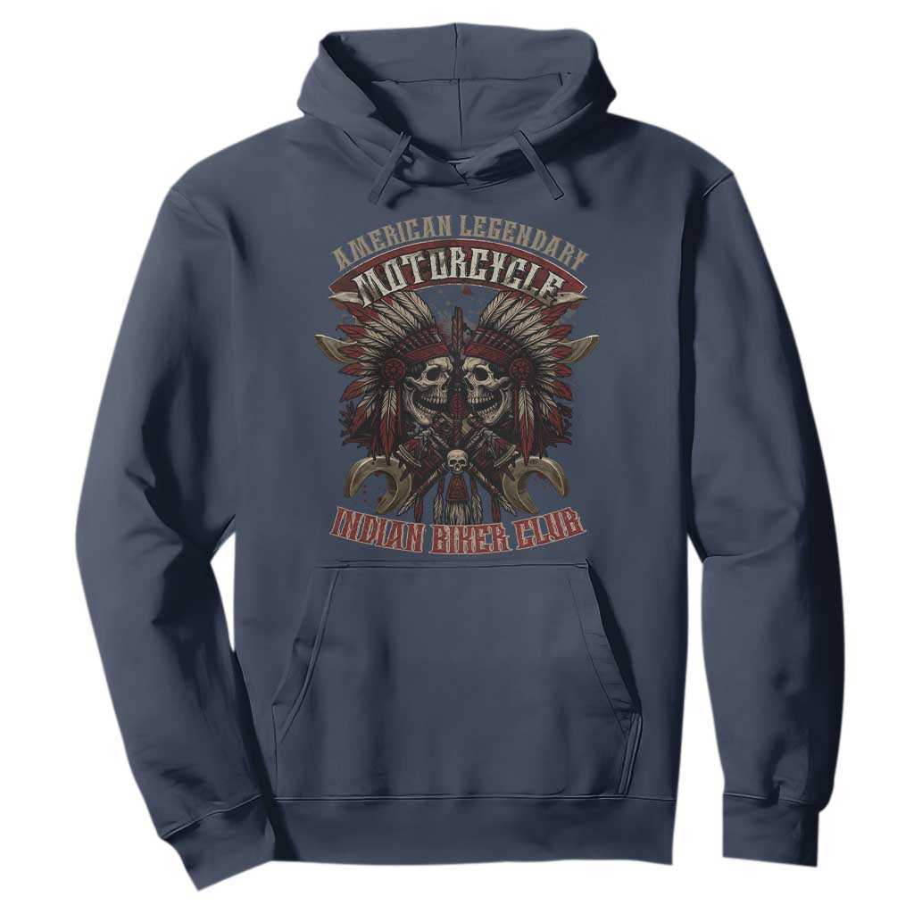 American Legendary Motorcycle Indian Biker Club Hoodie Vintage Native American Skull Chief TS11 Navy Print Your Wear