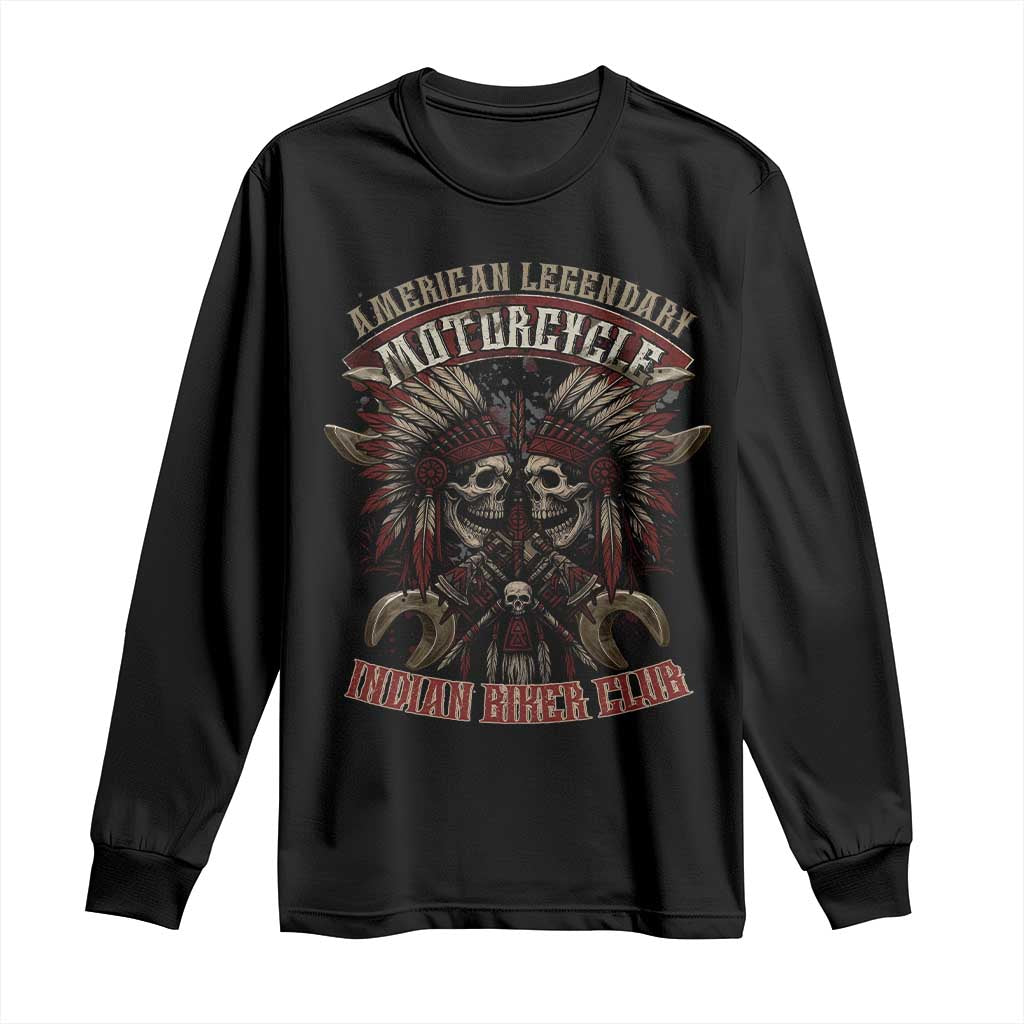American Legendary Motorcycle Indian Biker Club Long Sleeve Shirt Vintage Native American Skull Chief TS11 Black Print Your Wear