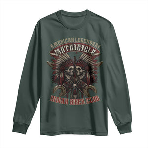 American Legendary Motorcycle Indian Biker Club Long Sleeve Shirt Vintage Native American Skull Chief TS11 Dark Forest Green Print Your Wear
