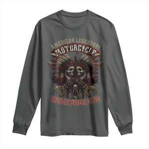 American Legendary Motorcycle Indian Biker Club Long Sleeve Shirt Vintage Native American Skull Chief TS11 Dark Heather Print Your Wear