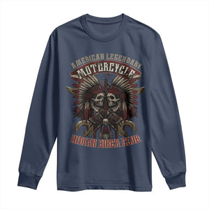American Legendary Motorcycle Indian Biker Club Long Sleeve Shirt Vintage Native American Skull Chief TS11 Navy Print Your Wear